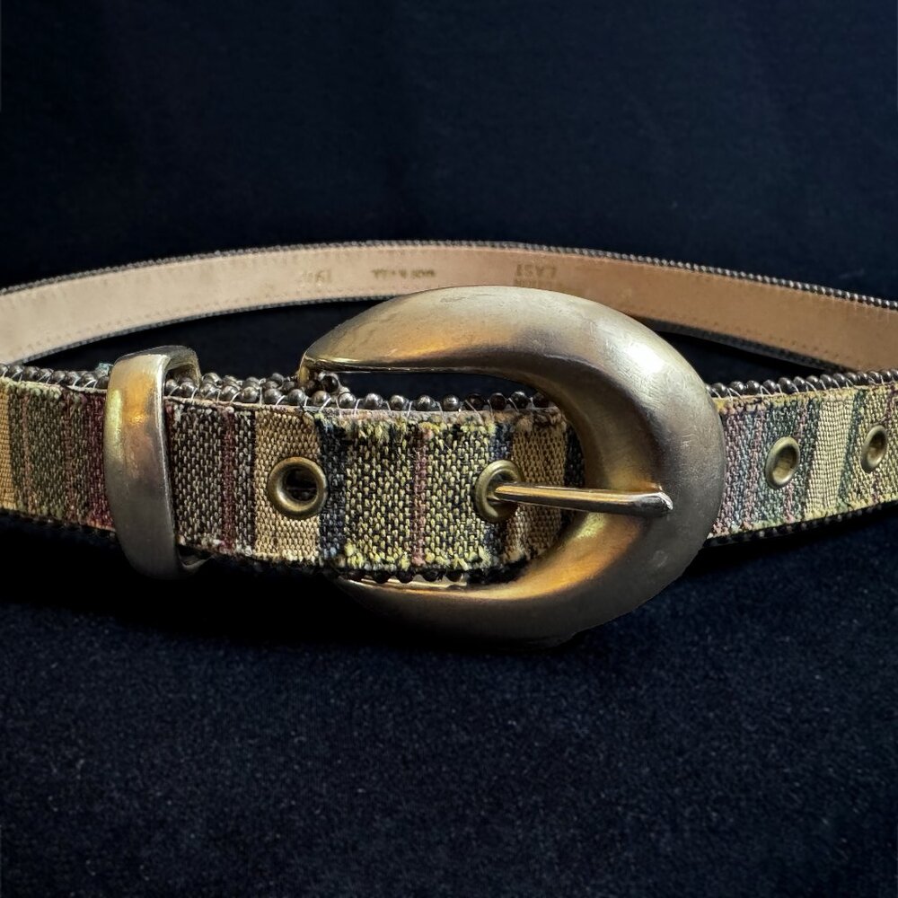 Vintage Motion East Women's Belt Gold Green Red Patchwork Fabric Beaded